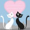 A couple of cats and a red heart, greeting card or banner, vecto