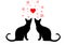 Couple cats. Valentine card emblem. My kitten. Scarlet heart, cat and the inscription on a white background