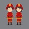 Couple Character Wearing Firefighters Uniform