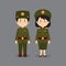 Couple Character Wearing North Korea`s National Military Uniform