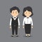 Couple Character Wearing Waiter Uniform