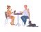 Couple chatting at table in street cafe flat vector illustration isolated.