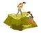 Couple climbing hill flat color vector illustration