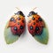 a couple of colorful bugs sitting on top of a leaf covered wall mounted decoration on a wall mounted wall mounted wall mounted