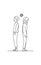 Couple confused thinking about their relationship problem doodle drawing vector illustration. boy and girl stand back to back with