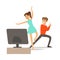 Couple, Console And Motion Capture Dancing,Part Of Happy Gamers Enjoying Playing Video Game, People Indoors Having Fun