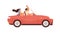Couple in convertible car on summer road trip. Happy man and woman ride cabriolet. People driving cabrio. Male and