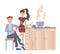 Couple cooking dinner at home in the kitchen. Young man and woman at the kitchen table. Vector illustration, isolated on