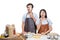 Couple cooking dinner in their kitchen