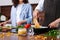 Couple cooking together.