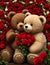 A couple of cute and adorable bear surrounded by the rose, flower, love scene, fantasy art