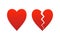 Couple of cute cartoon style red hearts icons, illustration. Whole heart and broken heart
