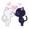 Couple of cute cats kissing. Flat design for poster or t-shirt. Vector illustration