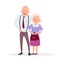 Couple of cute elderly standing together vector flat illustration. Aged lady and old man cartoon characters smiling and