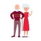 Couple of cute elderly standing together vector flat illustration. Aged lady and old man cartoon characters smiling and