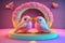 Couple of cute lovebirds in pastel colors valentines day Ai Generated