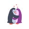 Couple of cute penguins in love embracing each other, two happy aniimals hugging with hearts over their head vecto