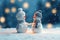 A couple of cute snowmen in love. Template for greeting card with copy space