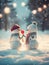 A couple of cute snowmen in love. Template for greeting card with copy space