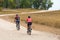 Couple cyclists traveling