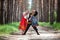 Couple dancing in russian traditional dress