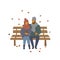 Couple on a date in the autumn fall park sitting on a bench scene isolated vector illustration