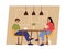 Couple on dating. Geek man and woman sitting on cafe table and drink coffee or tea. Romantic date, first meeting girl