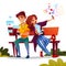 Couple dating with smartphones vector illustration