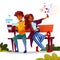 Couple dating with smartphones vector illustration