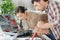 couple dealing with blocked sink with plunger