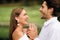 Couple Declaring Their Love Holding Hands Saying Marriage Vows Outside