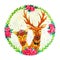 Couple deer flower wreath celebration watercolor painting