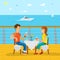 Couple Dinning on Cruise Liner, Side View Vector