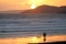 Couple and dogs with beach sunset