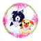 Couple dogs flower wreath celebration watercolor painting