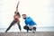 Couple doing fitness on the beach