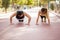 Couple doing push ups together