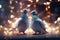 couple doves covered in glowing lights, in a wedding scene Ai generated