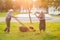 Couple of elderly gardeners working.