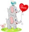 Couple elephants and birds with love balloon