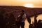 Couple embrace in the evening on the seaside