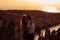 Couple embrace in the evening on the seaside