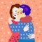 A couple of embracing girls. Flat style  illustration of hugging women. Female friendship. Lesbian couple. Valentine`s day