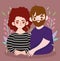 couple embracing love floral decoration background cartoon