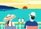 Couple enjoy ocean cruise vacation vector poster