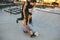 Couple enjoying skateboarding at skate park