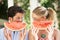 Couple Enjoying Slices Of Water Melon