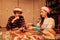 A couple enjoys eating special diner at Christmas festival parties