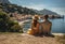 A couple enjoys a panoramic view of Nice France