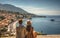 A couple enjoys a panoramic view of Nice France